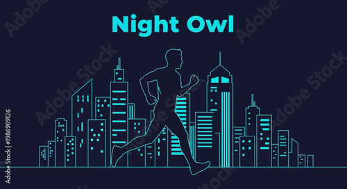 Night Runner Silhouette Against Neon Cityscape
