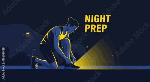 Night Runner Tying Shoes Under Streetlights Fitness Motivation