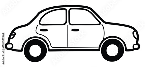 Clean line art of a small four door automobile ideal for educational workbooks and childrens activity books