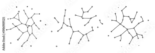 Constellation map set with stylized astronomical elements featuring stars, nebulae, galaxies with celestial bodies and cosmic design