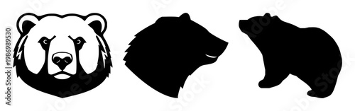 Stock market bear head set with a solid black icon on white background featuring stock market symbol, bearish trend, finance with stock exchange icons and volatility