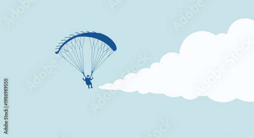 Paraglider Soaring Gracefully Through the Clouds Amidst a Serene Sky