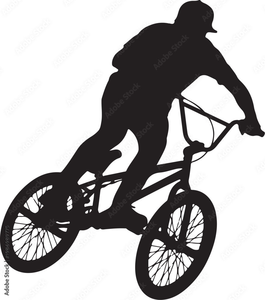 Naklejka premium Black silhouette cyclist, bmx bike rider, sports icon, athletic figure