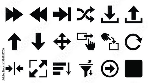Modern user interface arrow icons collection for web design, application development, and software navigation purposes.