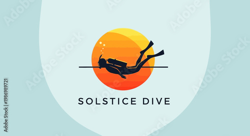 Oceanic Adventure Diver Silhouette Over Fiery Sunset Horizon