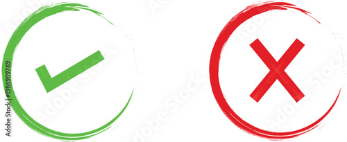 Green Check and Red Cross Icon. Approved and Rejected Symbol Vector Illustration.