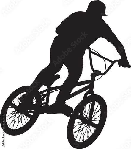 Black silhouette cyclist, bmx bike rider, sports icon, athletic figure