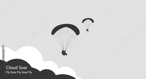 Paragliding Adventure Amongst The Clouds Minimalist Illustration