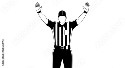 Official Referee Signal Showing Score Or Goal Achievement With Both Arms Raised
