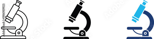 Scientific research icon showing professional microscope laboratory and clinical medical investigation. Professional illustration for pharmaceutical biotechnology, and academic science education.