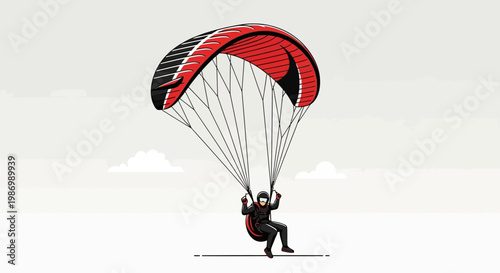 Paragliding Adventure In Clear Skies With A Vibrant Parachute And A Lone Adventurer Soaring High