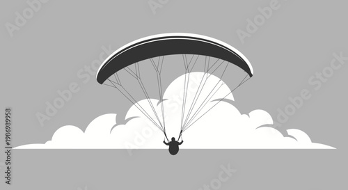 Paraglider Soaring Through Clouds With Minimalist Design Elements Evoking Freedom