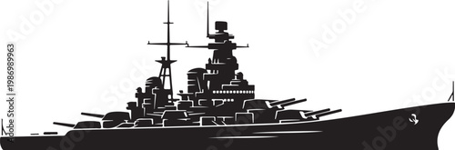 Battleship, warship, naval vessel, military ship, black silhouette, vector icon