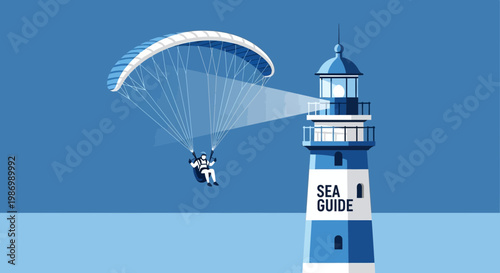 Paragliding Adventure Near a Coastal Lighthouse Beacon