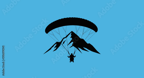 Paragliding Adventure Over Jagged Mountains Silhouette Skydiving Thrill Minimalist