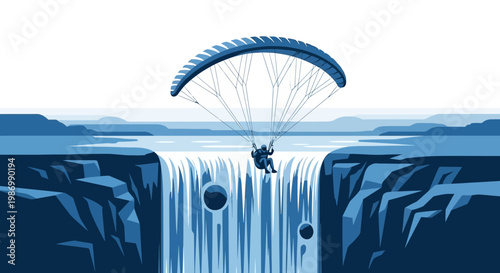 Paragliding Adventure Over Majestic Waterfall Canyon Scenic Landscape