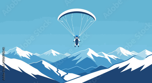 Paragliding Adventure Over Snowy Mountain Peaks Exciting Aerial Sport