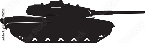 Black tank silhouette, military vehicle icon, armored warfare symbol, vector graphics