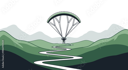 Paragliding Adventure Over Winding Mountain Path