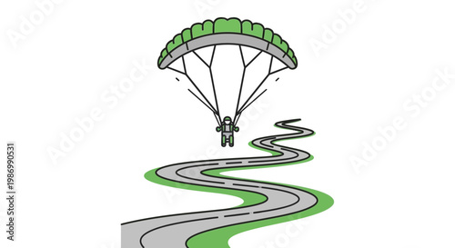 Paragliding Adventure Over Winding Road Illustration Symbolizing Freedom