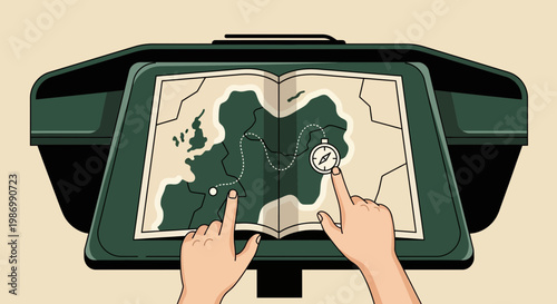 Planning A Journey With A Detailed Map And Compass
