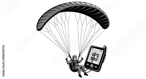 Paragliding Adventure With GPS Navigation Device Technology Illustration