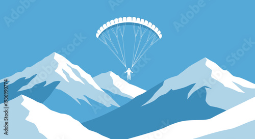 Paragliding Adventurer Soaring Over Majestic Snow-Capped Mountains In Blue Sky