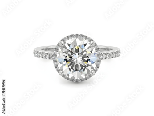 Large Diamond Solitaire Engagement or Wedding Platinum Ring jewellery Isolated on white Background