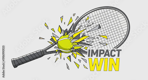 Powerful Tennis Impact Smash Victory Graphic With Exploding Ball And Racket