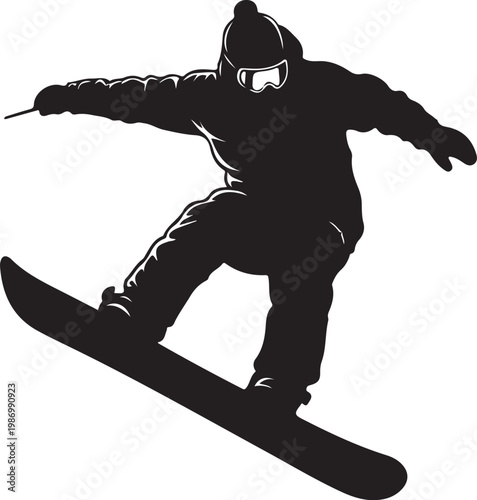 Snowboarder, snowboarding icon, black silhouette, winter sports graphics, vector illustration