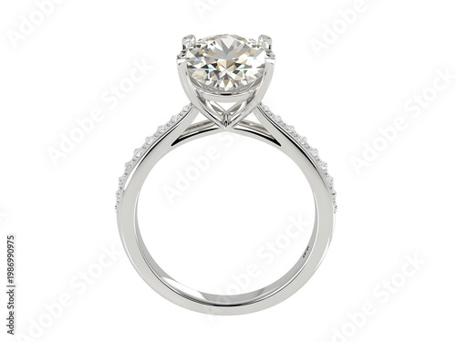 Large Diamond Solitaire Engagement or Wedding Platinum Ring jewellery Isolated on white Background