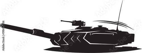 Black tank silhouette, military vehicle icon, armored warfare symbol, vector graphic