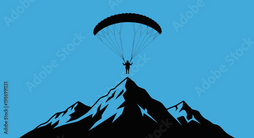 Paragliding Over Majestic Mountain Peaks Serene Sky Descent