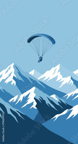 Paragliding Over Majestic Snow-Capped Mountains On A Clear Day