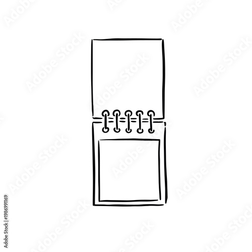 An open calendar with blank pages, hand drawn in black line.