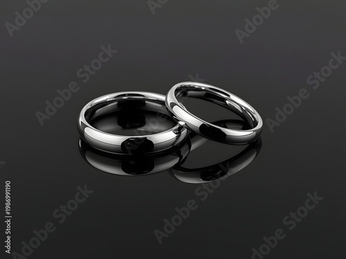 Connected silver ring reflective isolate. Two interconnected silver or titanium rings locked to each other.