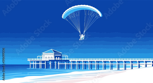 Paragliding Over Seaside Pier Adventure Excitement