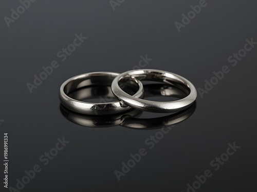 Connected silver ring reflective isolate. Two interconnected silver or titanium rings locked to each other.
