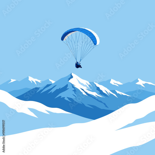 Paragliding Over Snowy Mountain Peaks Exciting Aerial Adventure