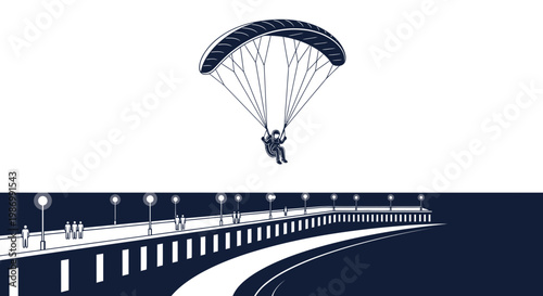 Paragliding Over Urban Promenade Escaping The Routine