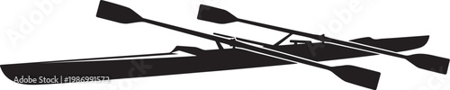 Black kayak, oars, vector silhouette, water sports, outdoor recreation