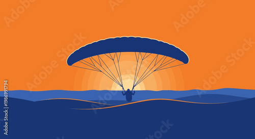 Paragliding Silhouette Against Striking Sunset Sky And Rolling Hills