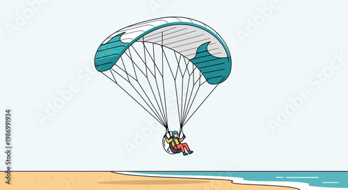 Paramotor Pilot Soaring Above a Sandy Beach And Calm Ocean Waters