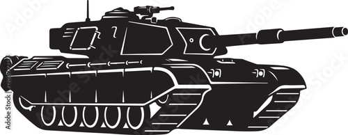 Military tank, black silhouette, army vehicle, combat illustration, warfare graphics