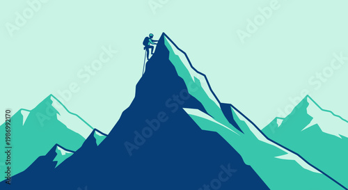 Peak Achievement Climber Reaching Summit Minimalist Mountain Adventure