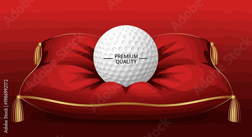 Prestigious Golf Ball Showcased on Plush Red Royal Cushion