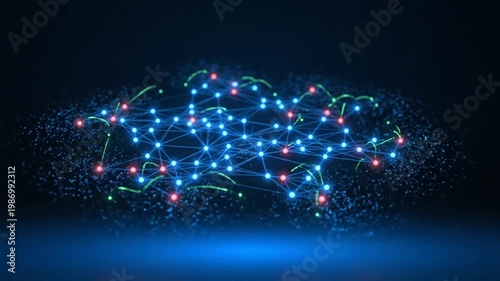 Wallpaper Mural A glowing blue network of interconnected nodes and lines shines brightly against a dark background with colorful accents. Torontodigital.ca