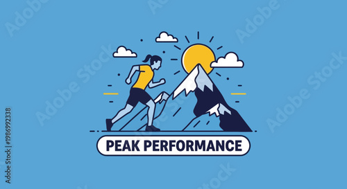 Peak Performance Runner Ascending Mountain Summit At Sunrise