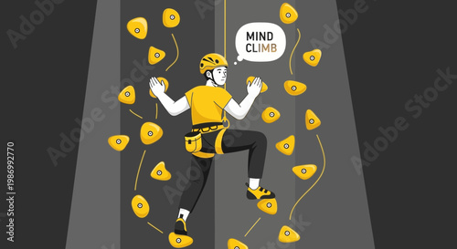 Person Climbing Indoor Wall With Mind Over Matter Concept