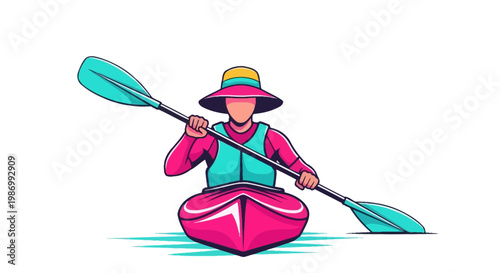 Person Kayaking With Paddle Colorful Illustration Isolated On White